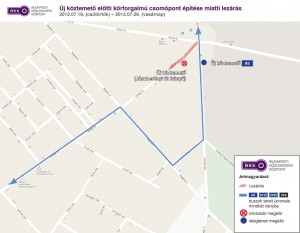 Az Új köztemető előtti körforgalom építése miatt módosított útvonalon közlekedő buszjáratok