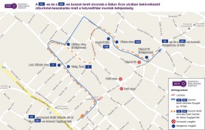 A 91-es és a 291-es autóbuszok terelt útvonala a Gábor Áron utcai útburkolat-beszakadás miatti helyreállítás idejére