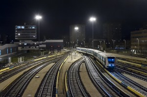 Metrószerelvény a 4-es metró telephelyén (fotó: Nyitrai Dávid)