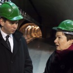 Hanna Gronkiewicz-Waltz, Varsó főpolgármestere és Vitézy Dávid, a BKK vezérigazgatója a 4-es metróban (fotó: Nyitrai Dávid)