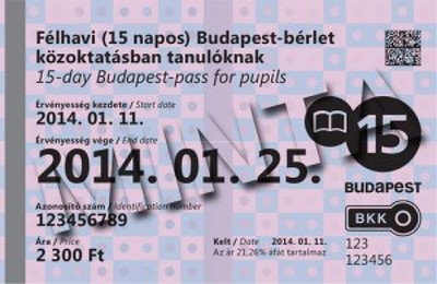 15-day Budapest-pass for pupils