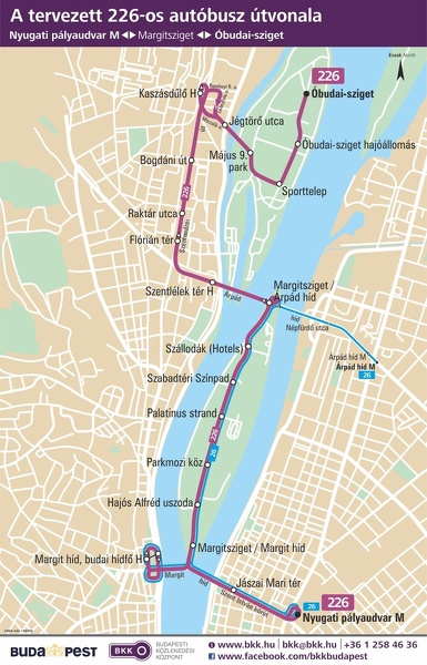 A tervezett 226-os auróbusz útvonalának térképe