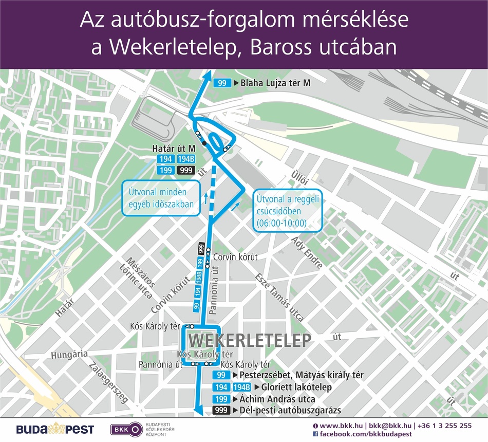 A wekerletelepi Baros utca autóbusz-forgalom mérséklésének térképe