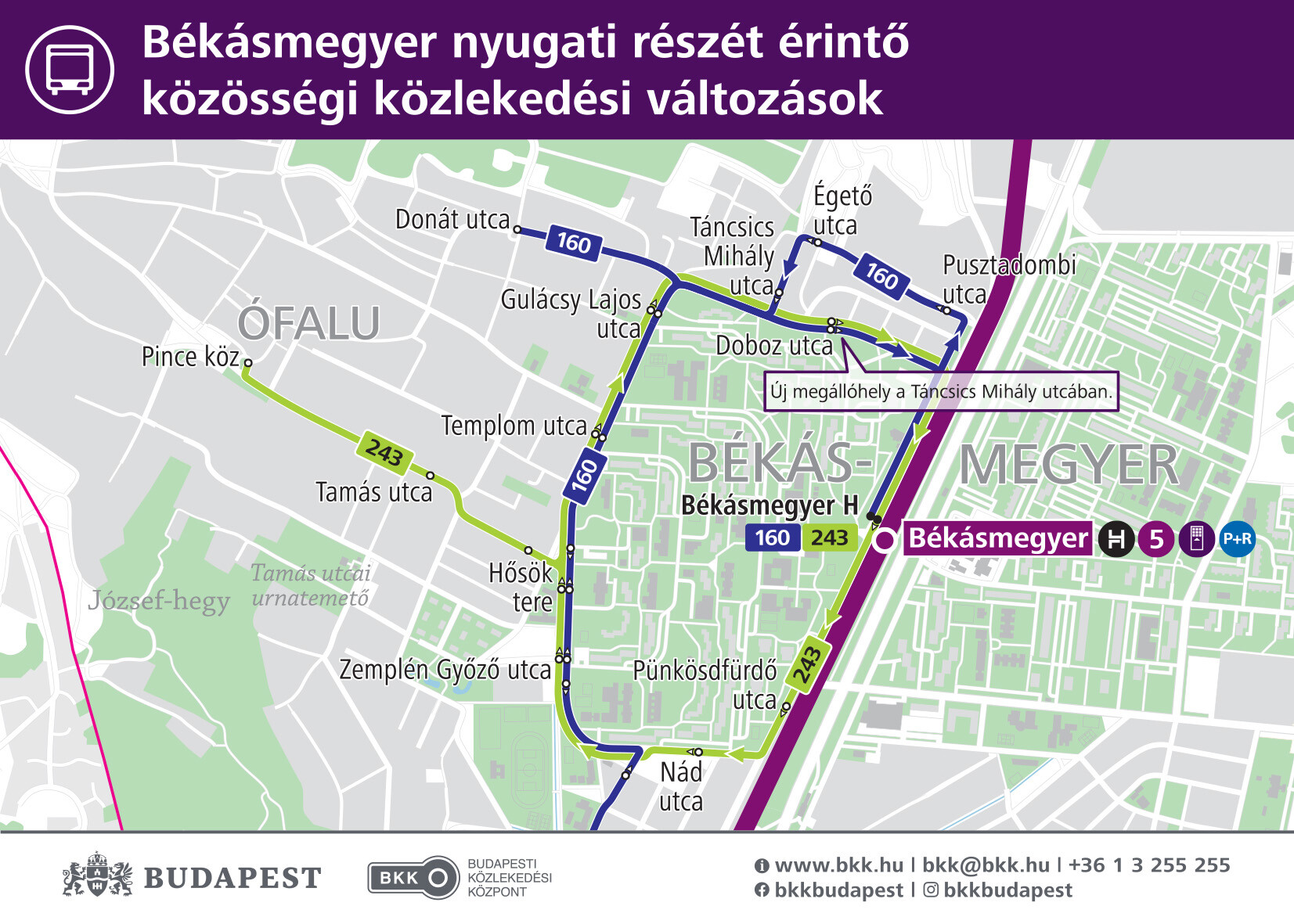A B-verzió térképe: a Donát utca megállót a 160-as autóbusszal lehet elérni