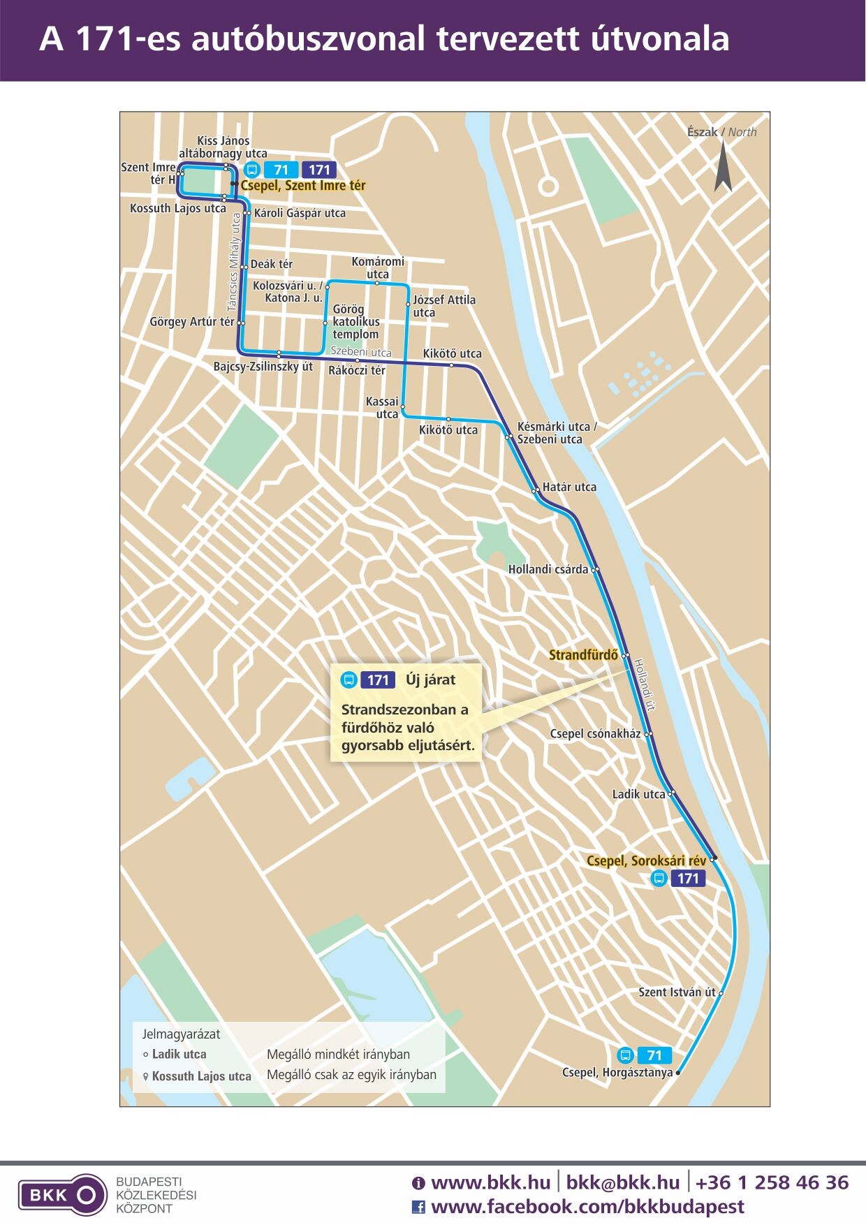 A 171-es autóbuszvonal tervezett útvonalának térképe
