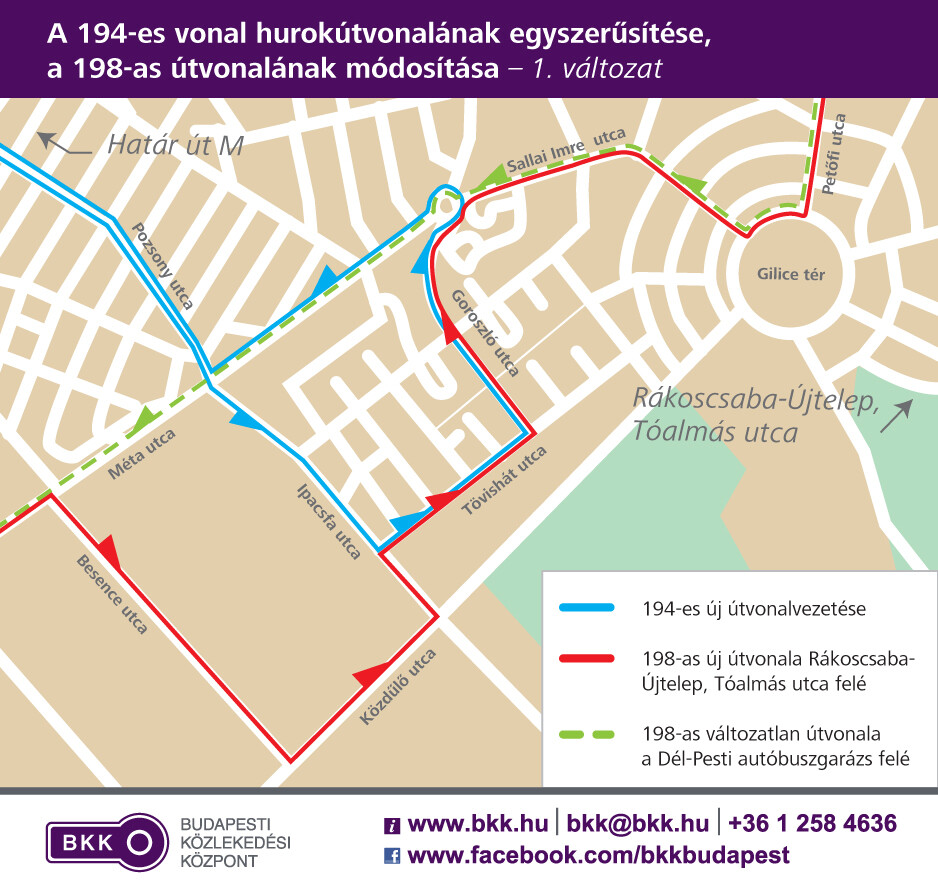 A 194-es vonal hurokútvonalának egyszerűsítése, a 198-as útvonalának módosítása – 1. változat