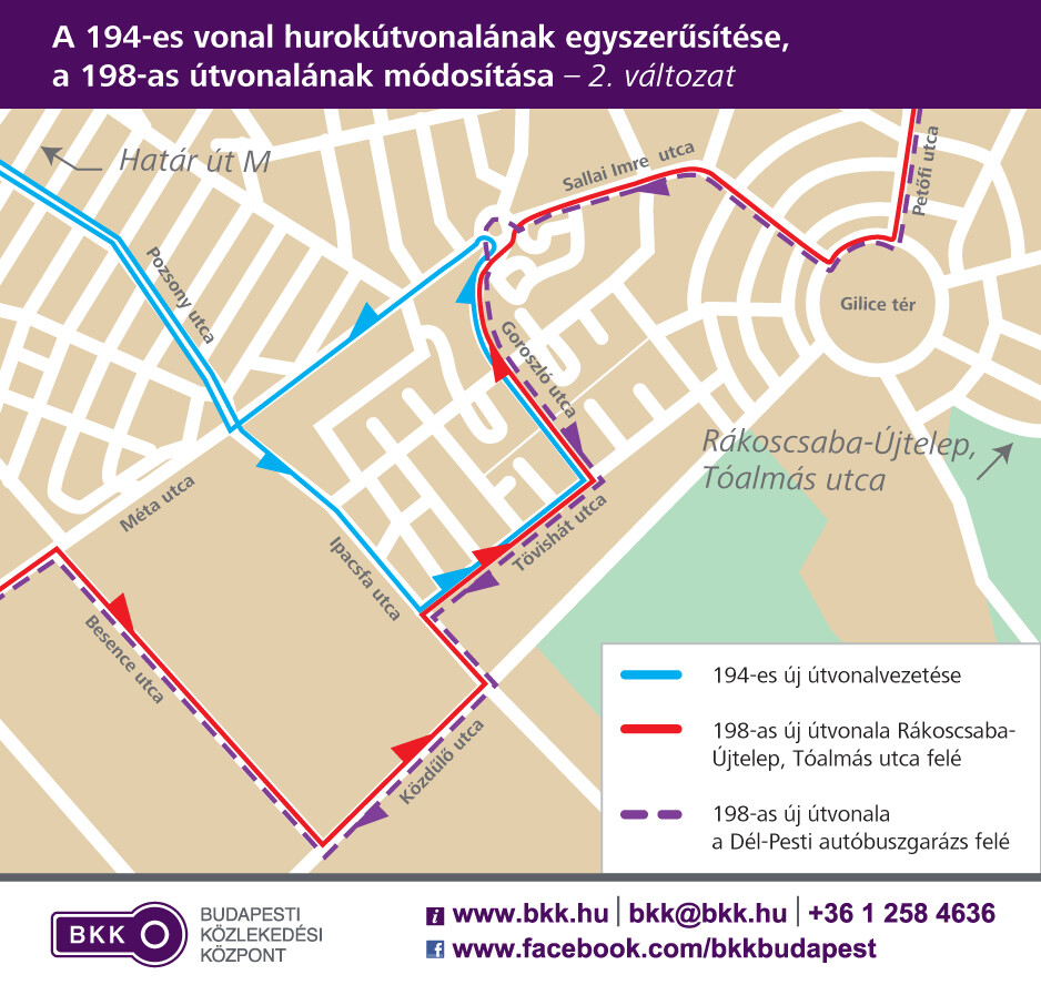 A 194-es vonal hurokútvonalának egyszerűsítése, a 198-as útvonalának módosítása – 2. változat