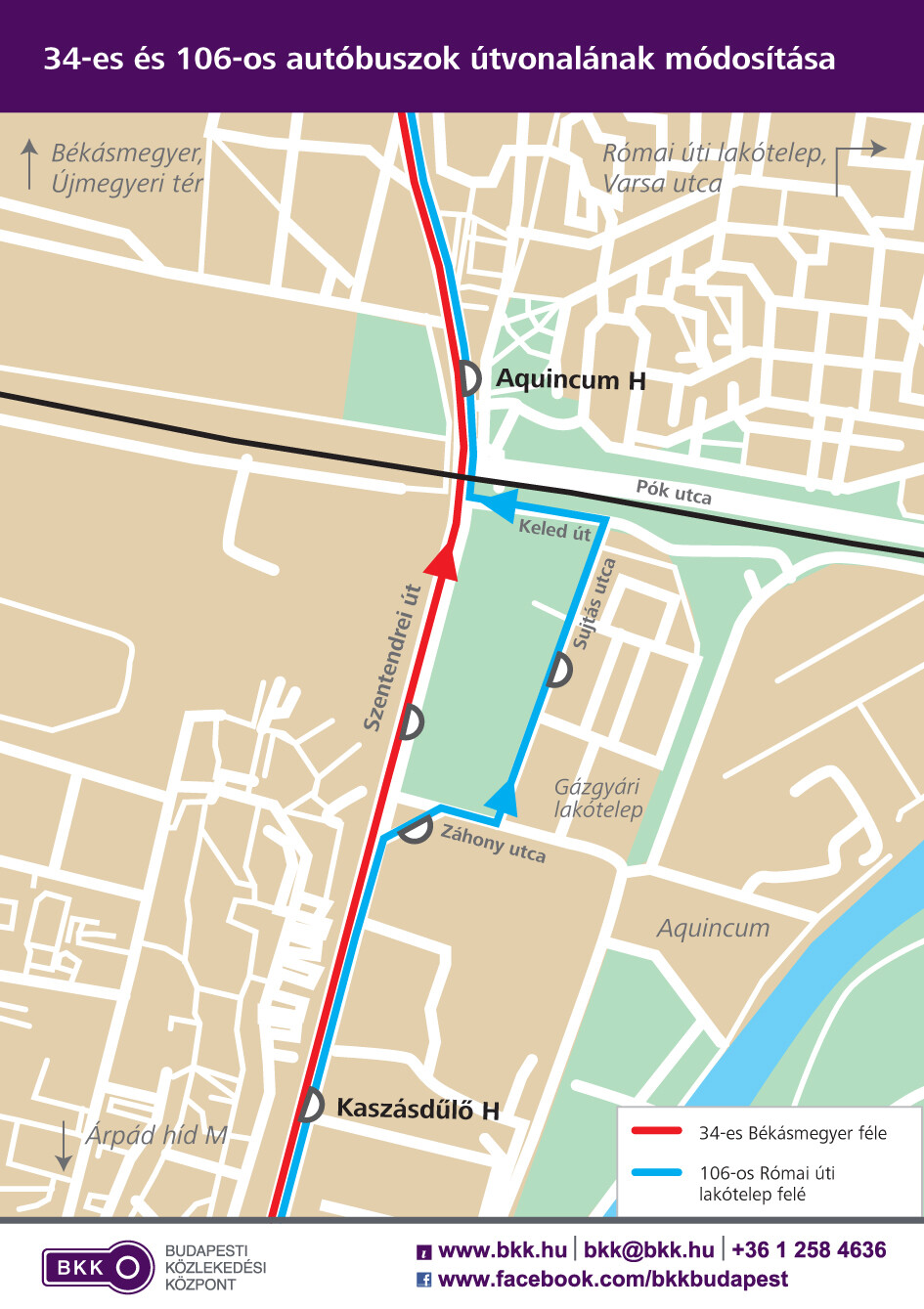 A 34-es és 106-os autóbuszok útvonalának módosítása