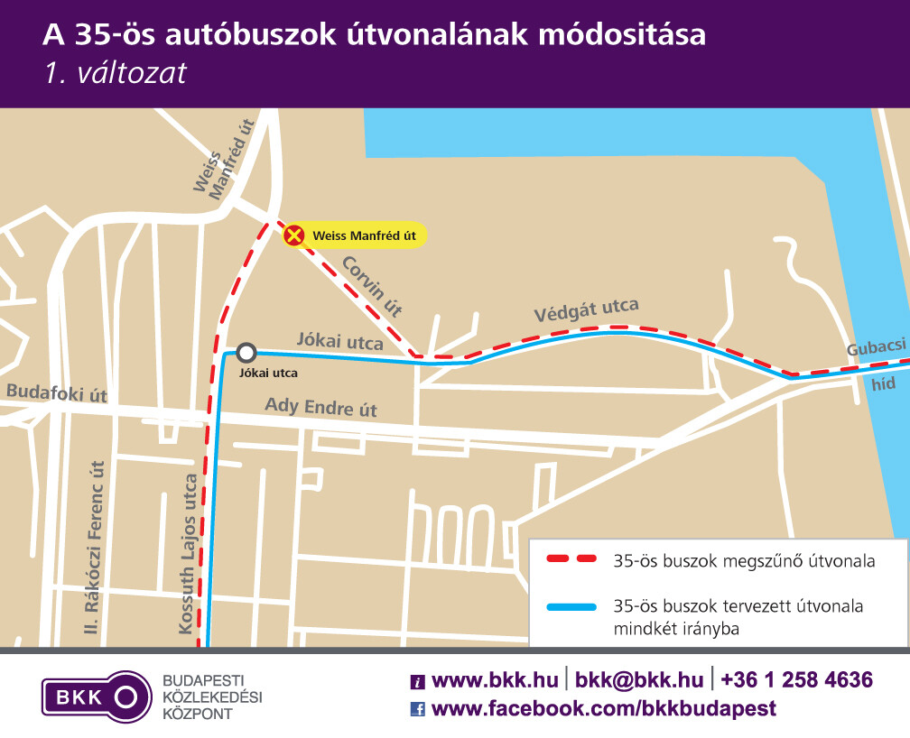 A 35-ös autóbuszok útvonalának módosítása – 1. változat