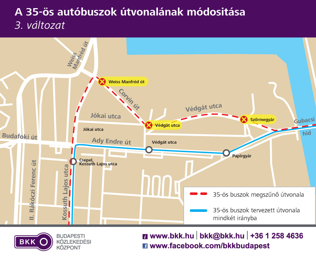 A 35-ös autóbuszok útvonalának módosítása – 3. változat