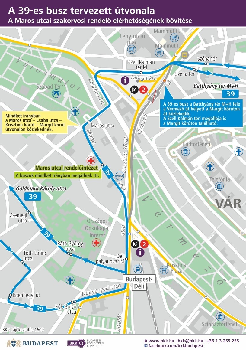 A 39-es busz tervezett útvonalának térképe