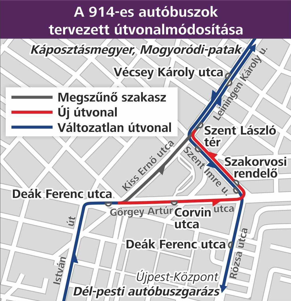 A 914-es autóbuszok útvonalának tervezett módosítása