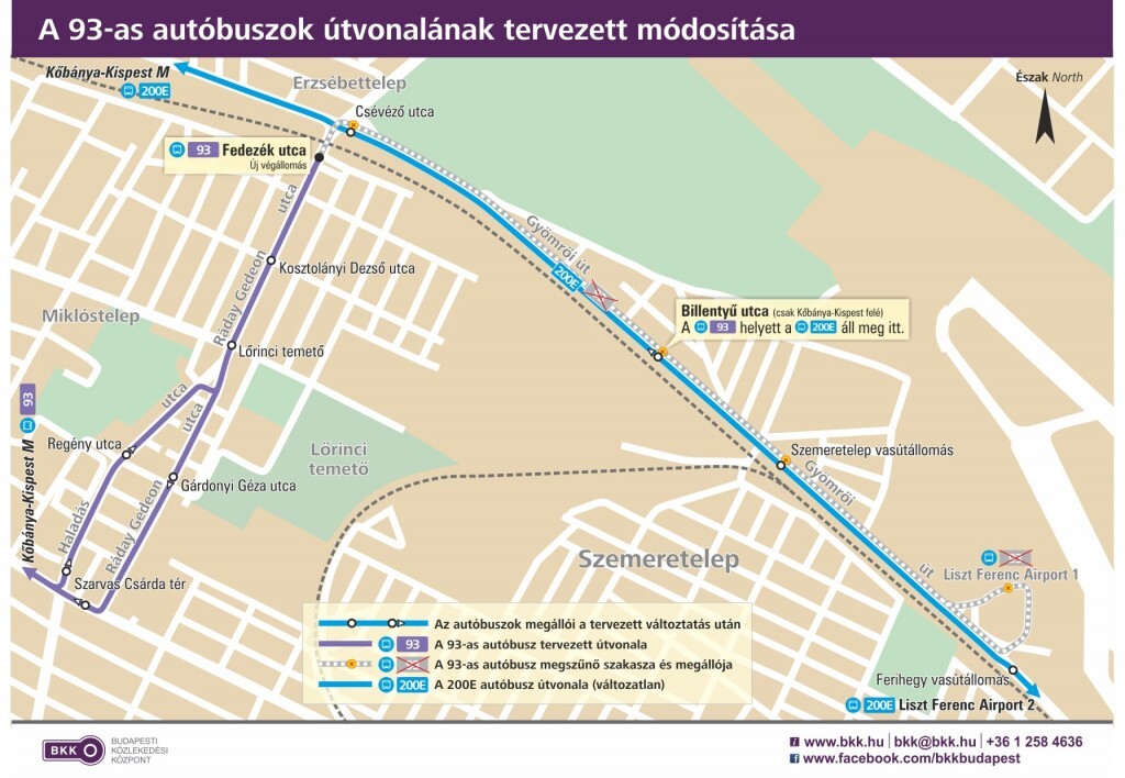 A 93-as autóbuszok útvonalának tervezett módosítási térképe