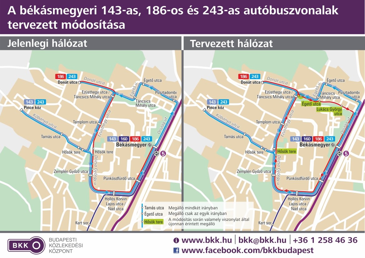A békásmegyeti 143-as, 186-os és 243-as autóbuszvonalak tervezett módosítása