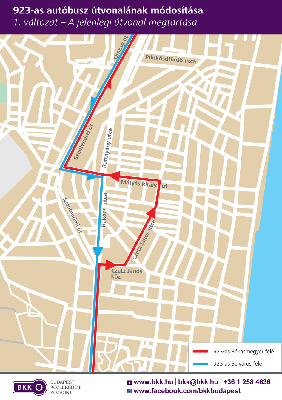 A 923-as autóbusz útvonalának módosítása – 1. változat