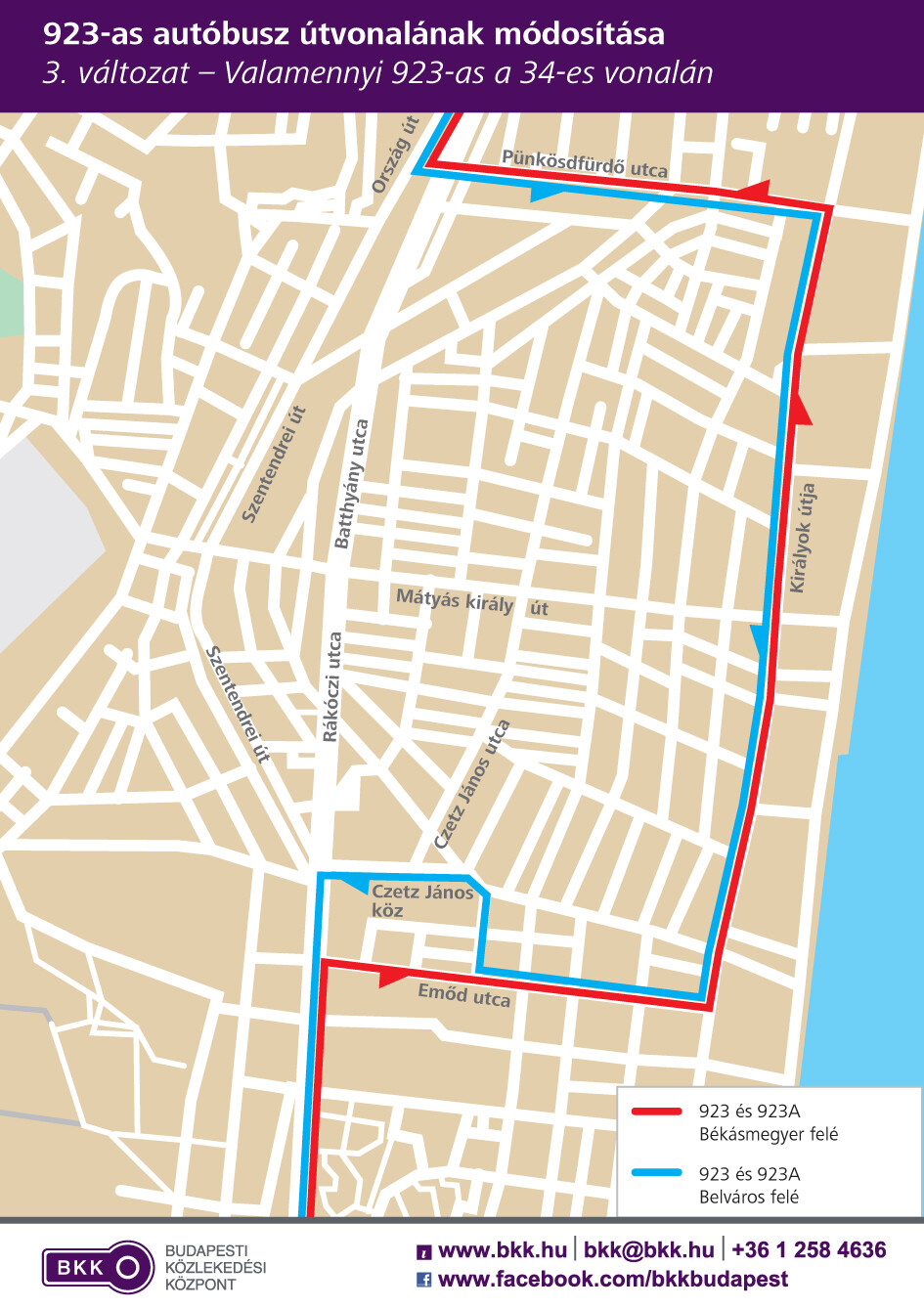 A 923-as autóbusz útvonalának módosítása – 3. változat