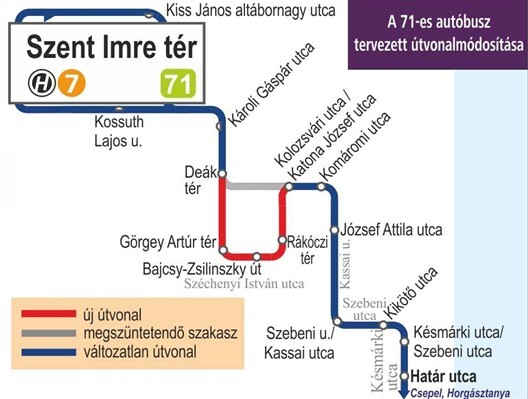 A 71-es autóbusz tervezett útvonalmódosítása 