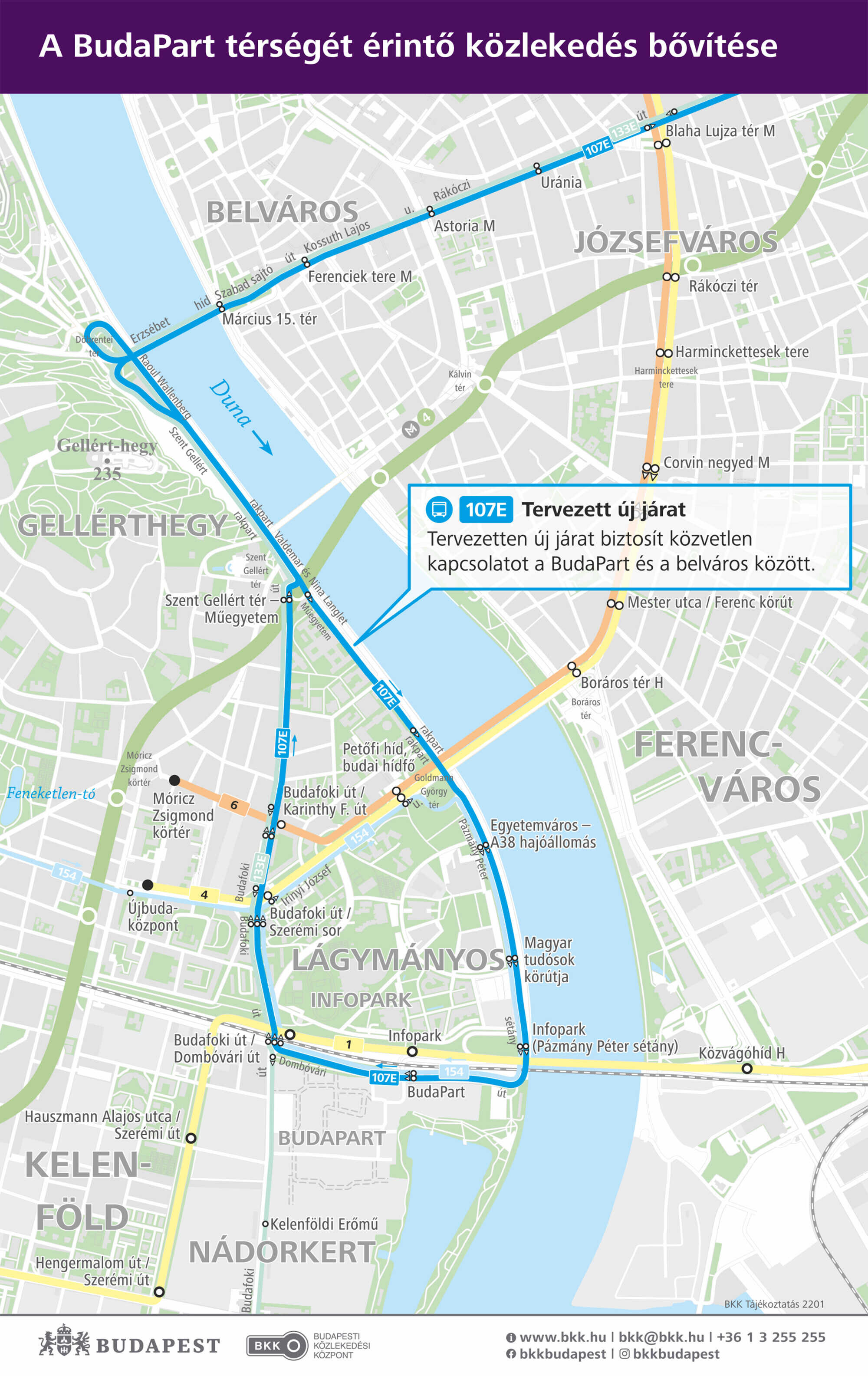 Egy térkép a BudaPart térségét érintő közlekedés bővítéséről