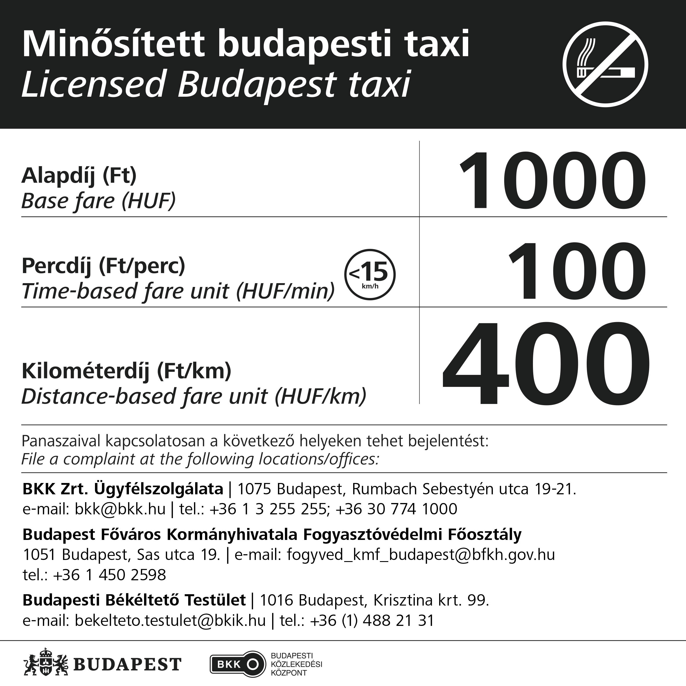 A taxiszolgáltatás egységdíjai 2022. május 9-től