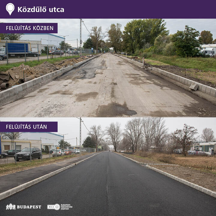 a XVIII. kerületi Besence és Közdűlő utca felújítás előtt és után