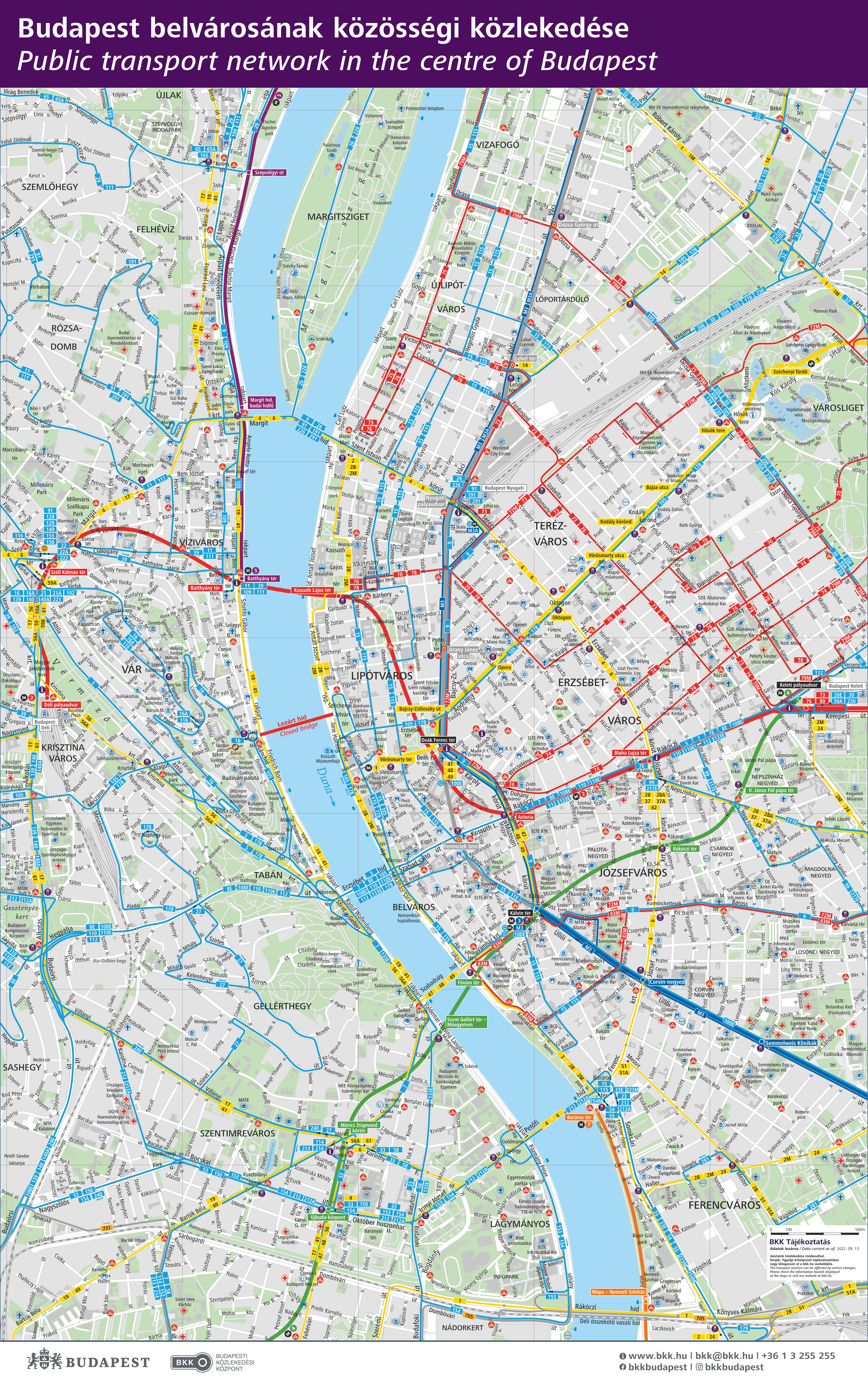 Public transport network in the centre of Budapest