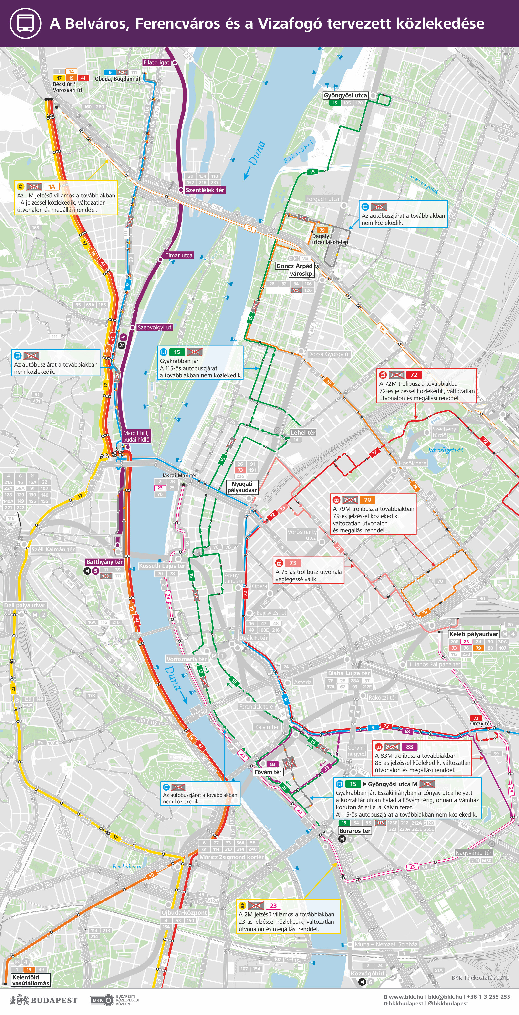 a belvárosban javasolt hálózati változások áttekintő térképe