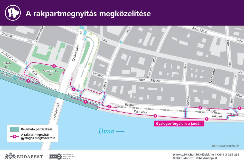 Hétvégi rakpartnyitás, gyalogos megközelítés.