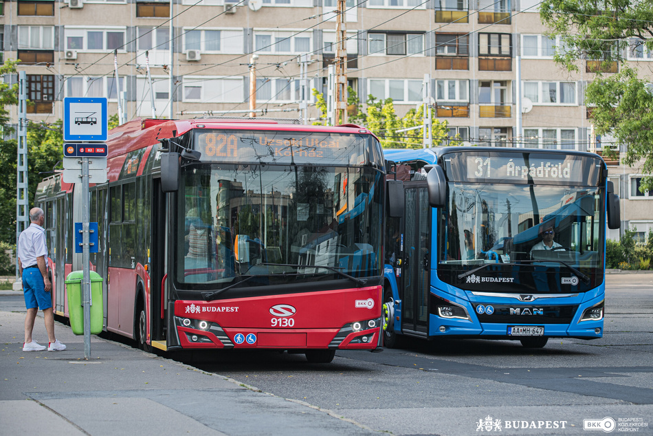 Új troli és korszerű busz parkol.