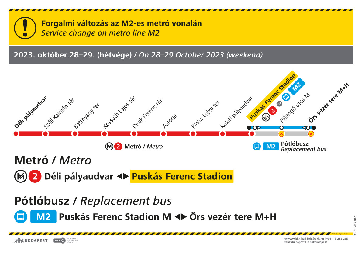 M2-es metró menetrendje ezen a hétvégén