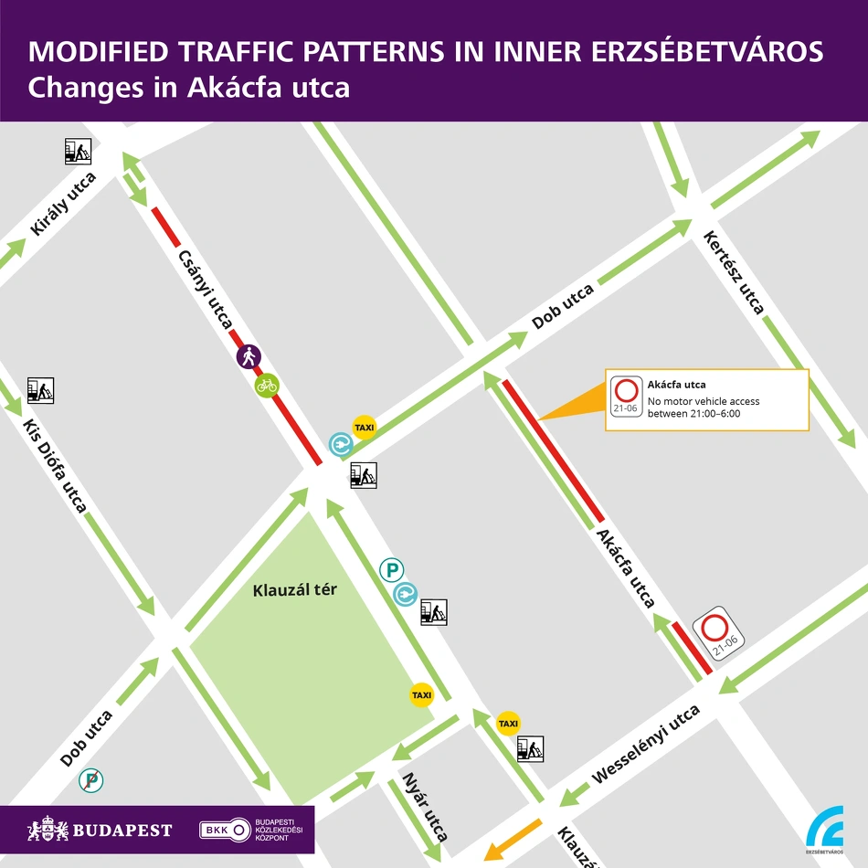 Modified traffic patterns in District 7 - Akácfa utca