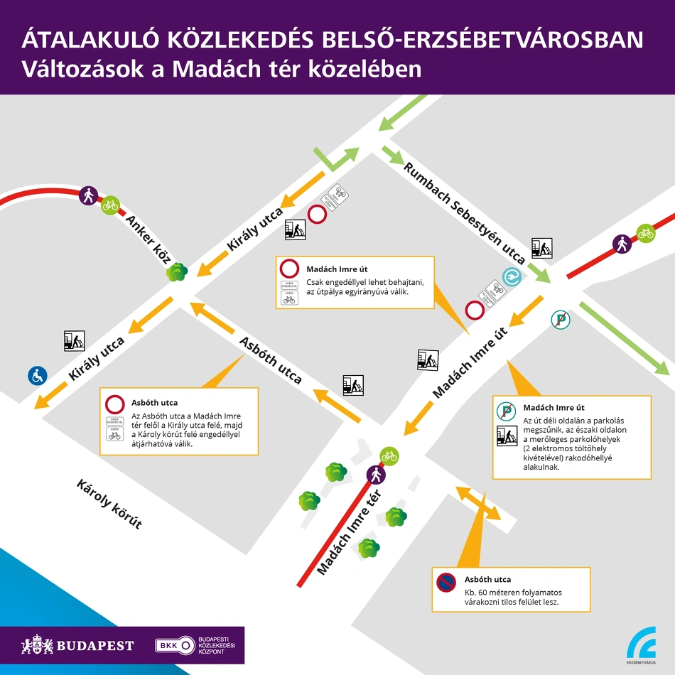 Új forgalmi rend Belső-Erzsébetvárosban - így módosul a forgalmi rend a Madách tér közelében