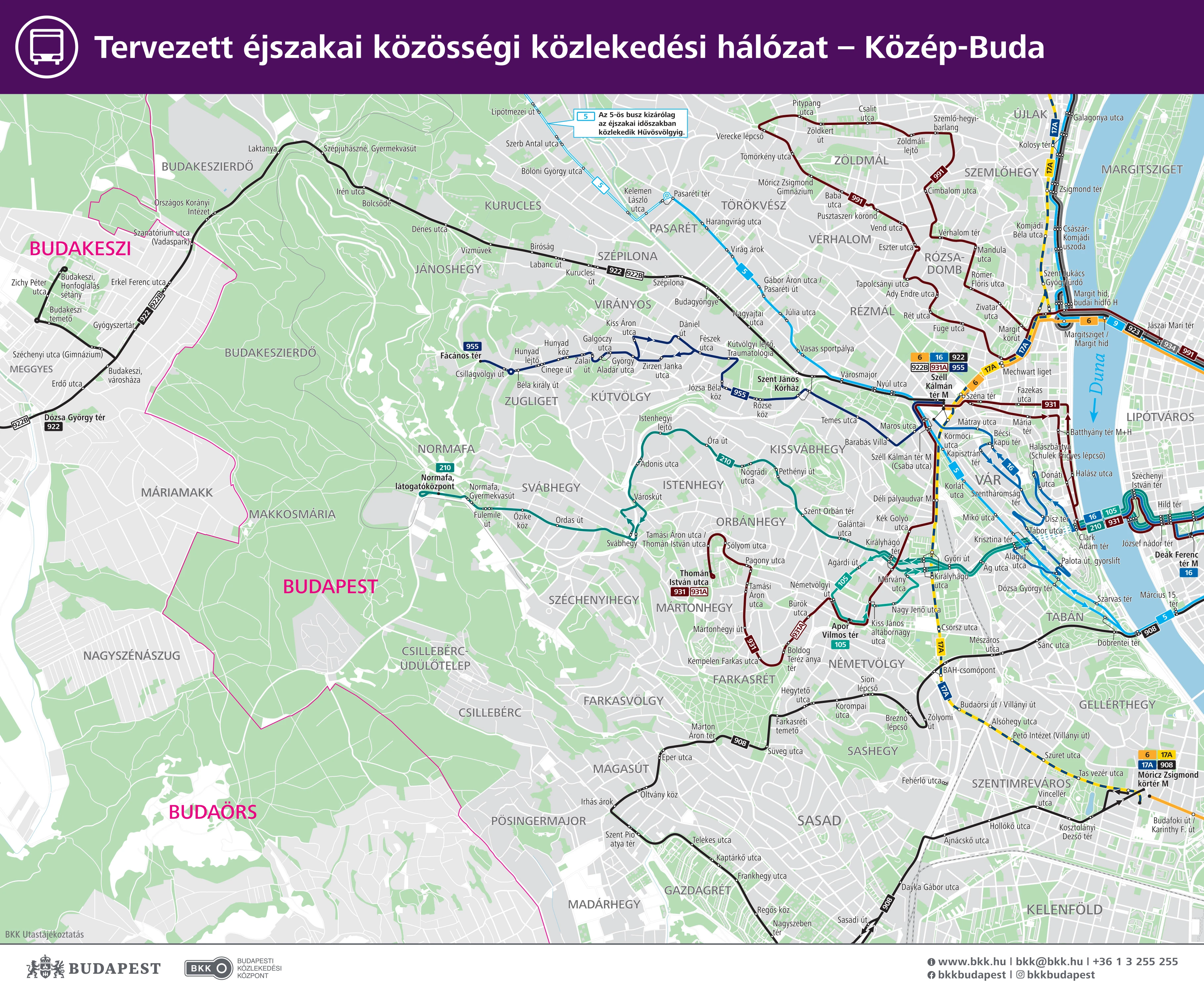 Tervezett éjszakai közösségi közlekedési hálózat - Közép-Buda