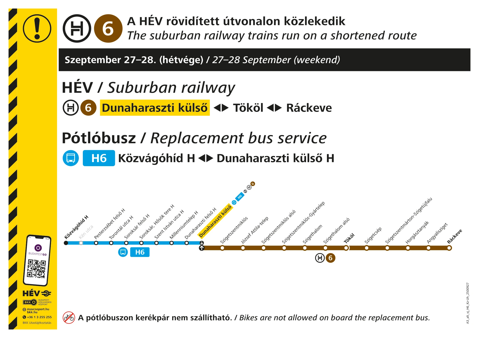 H6-os HÉV hétvégi menetrendje