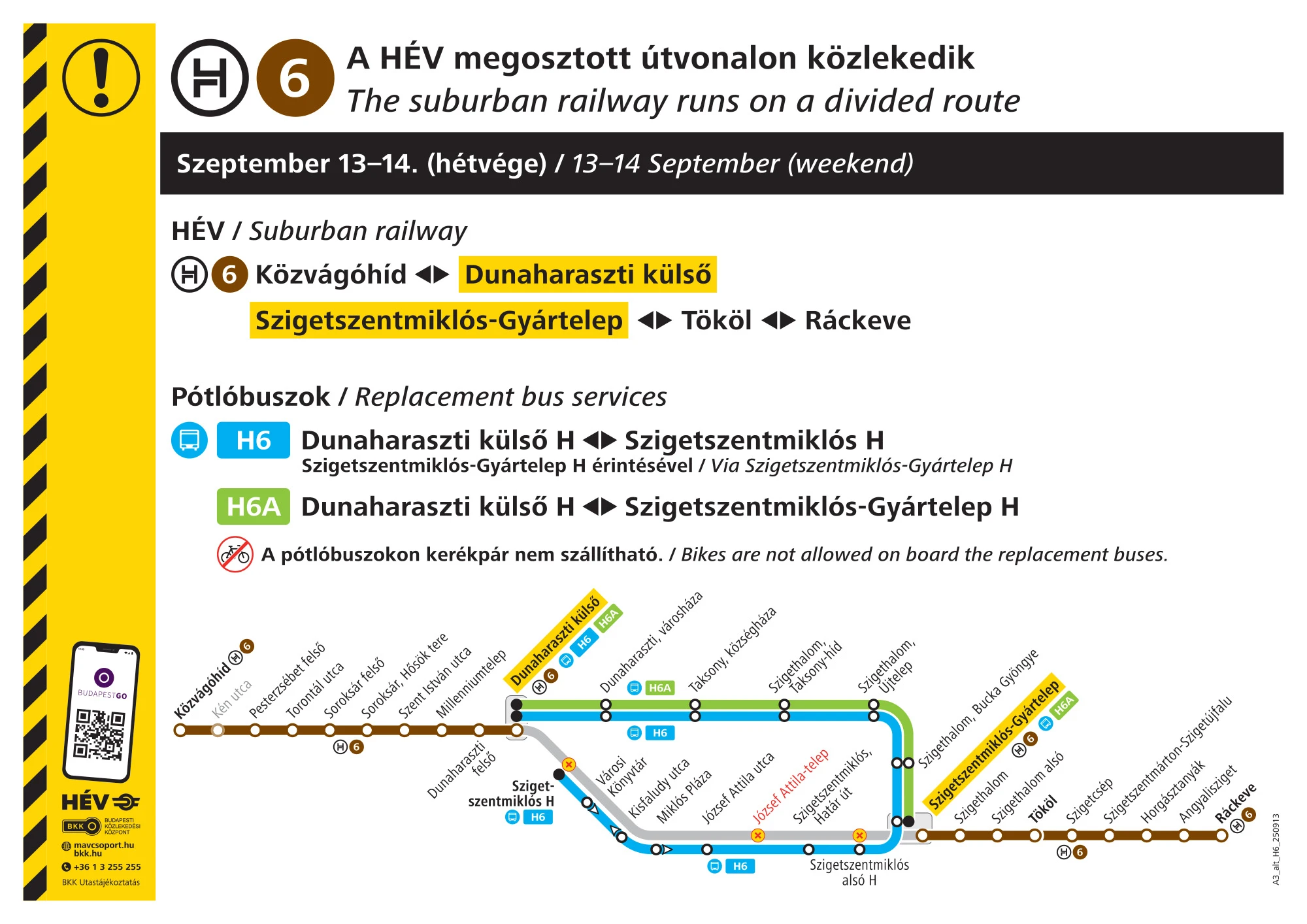 A H6-os HÉV hétvégi menetrendje