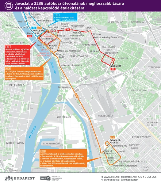 A 223E javasolt útvonala és megállói
