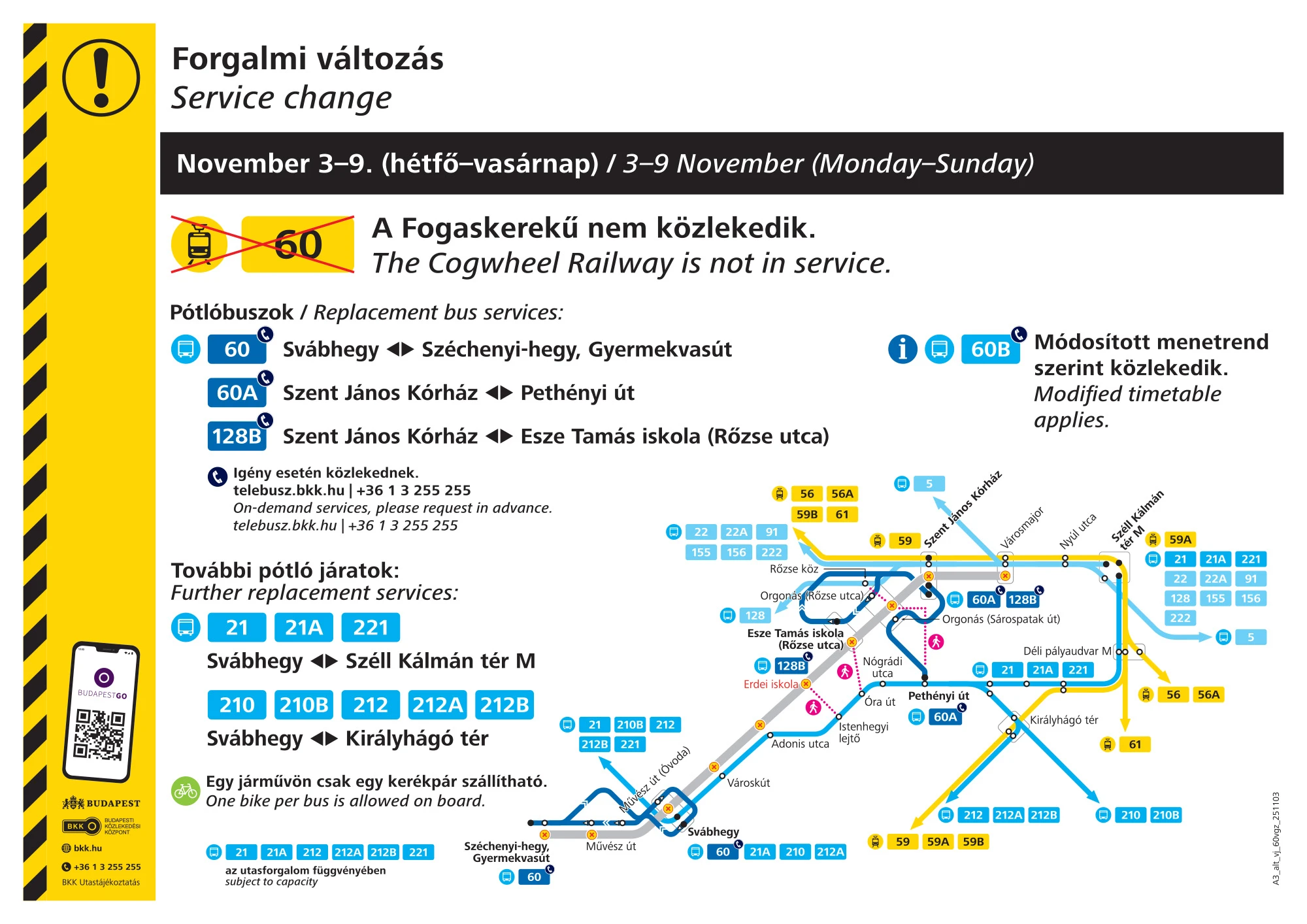 Fogaskerekű pótlóbuszok menetrendje november 3-tól 9-ig
