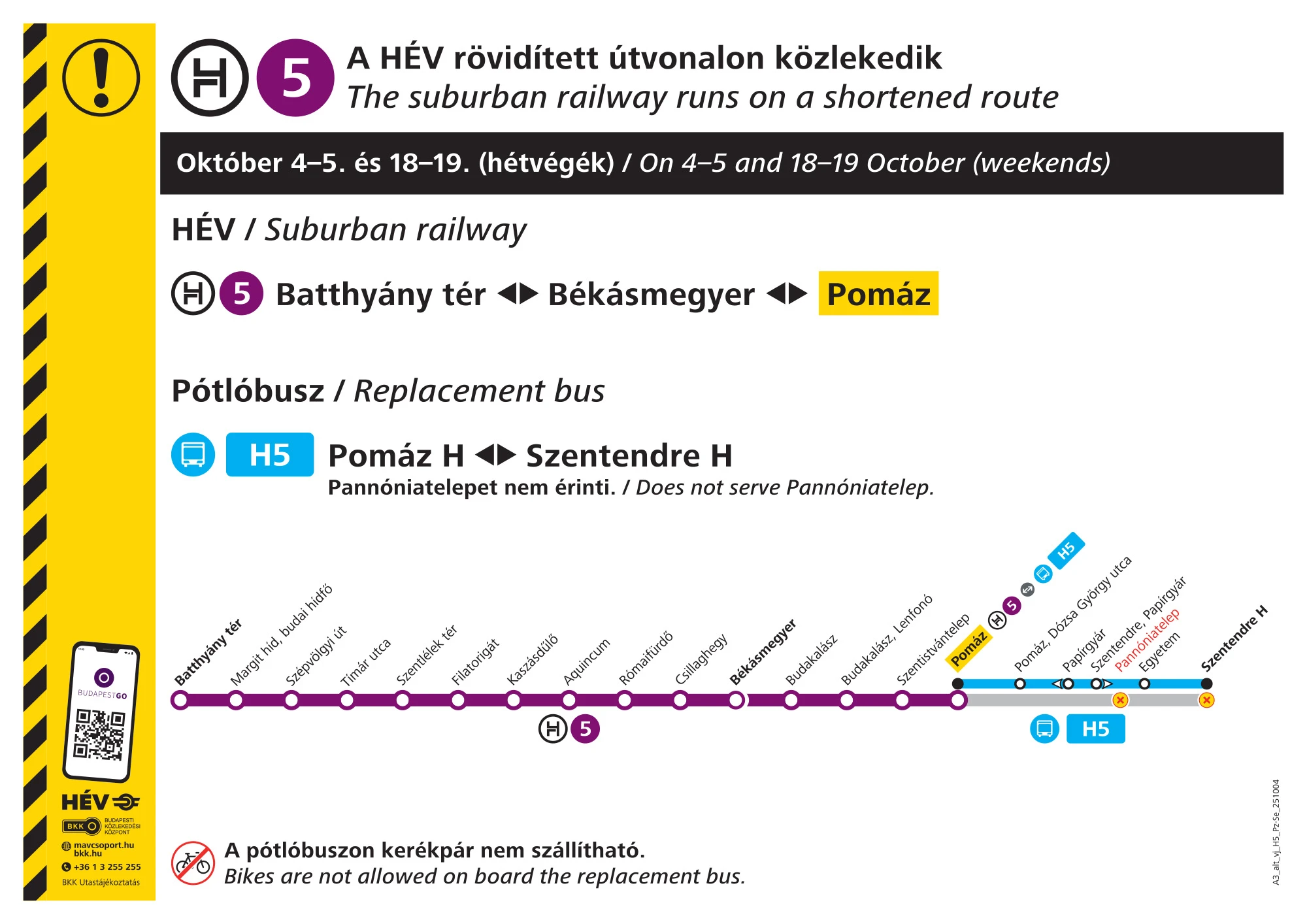 H5-ös HÉV hétvégi menetrendje