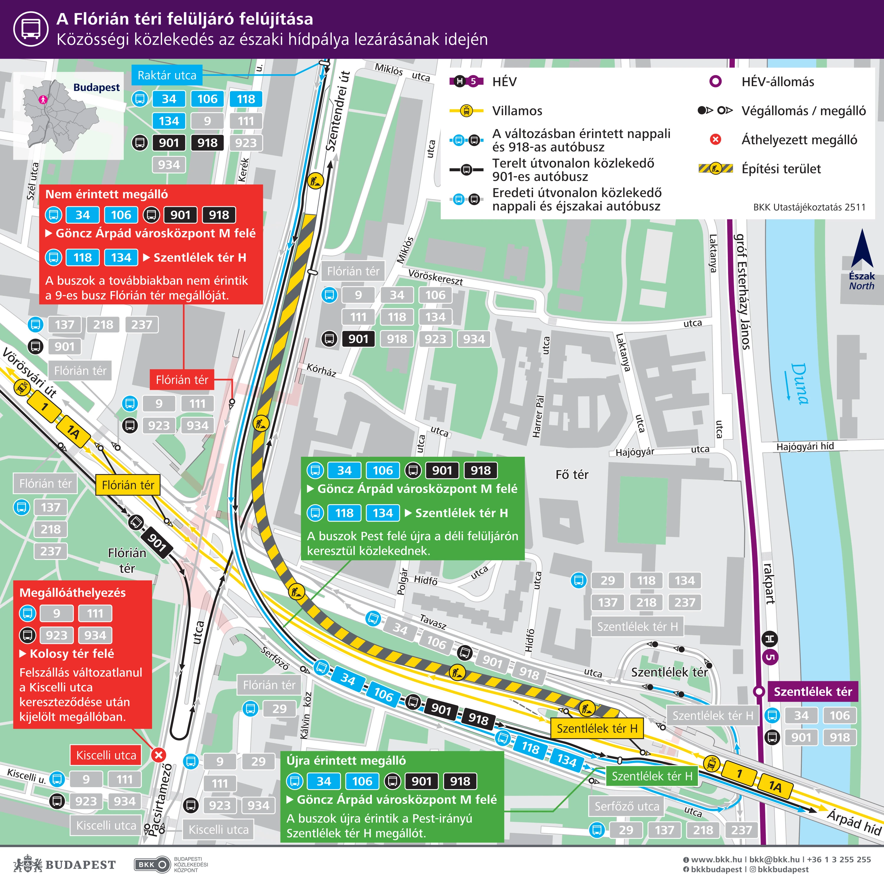 Flórián tér, BKK-járatok térképen.