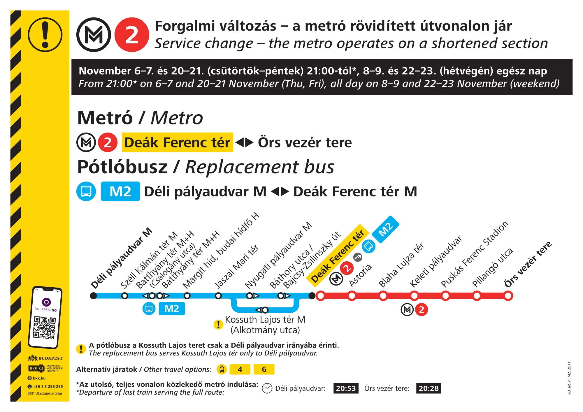 M2-es metró közlekedése