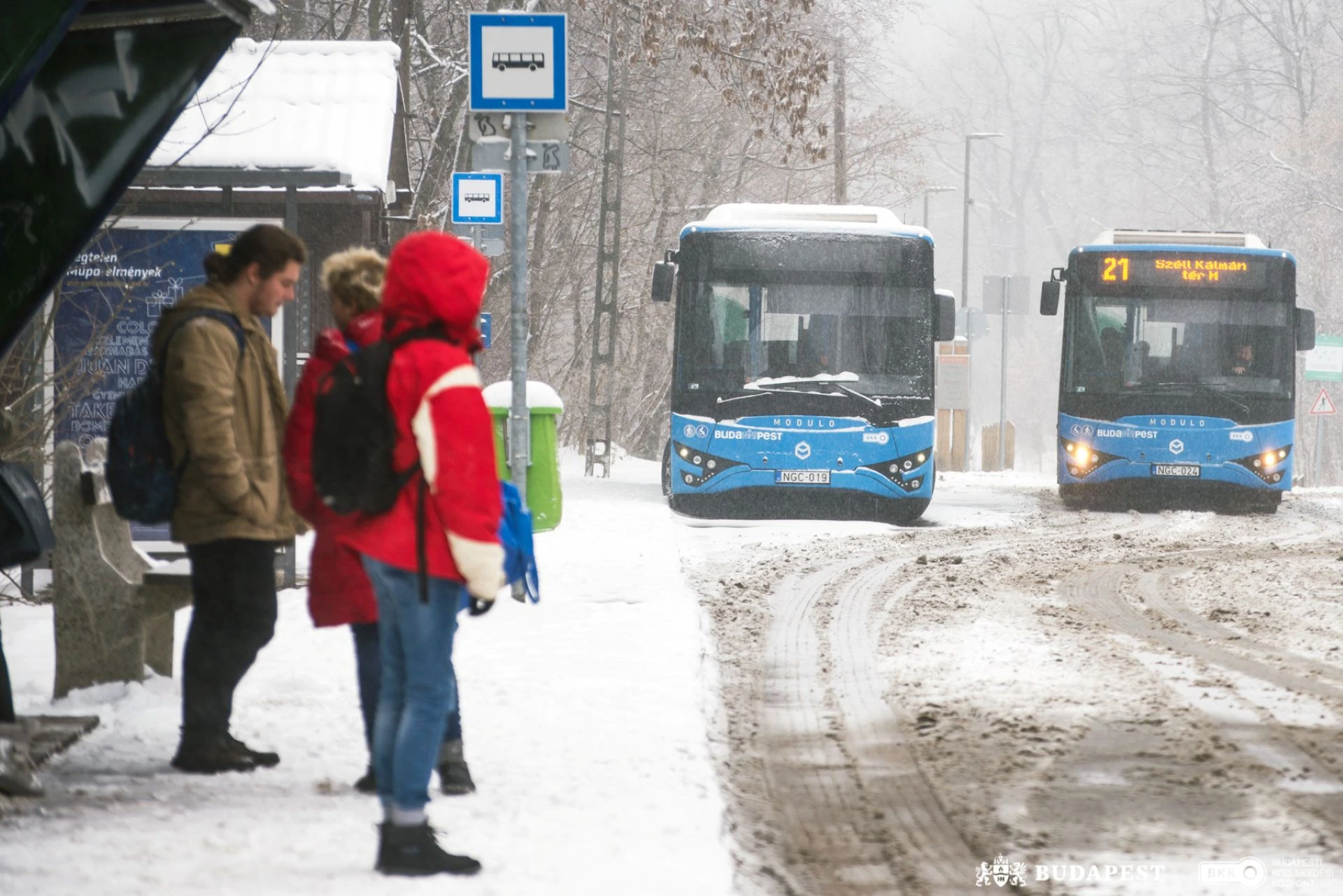 A 21-es busz egyi megállója télen