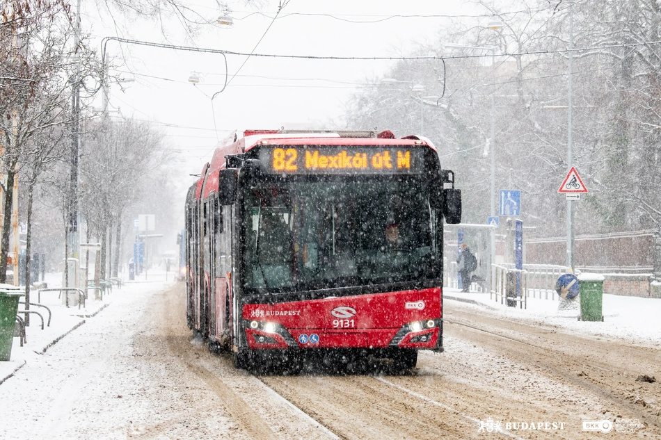A 82-es trolibusz az Erzsébet királyné útján