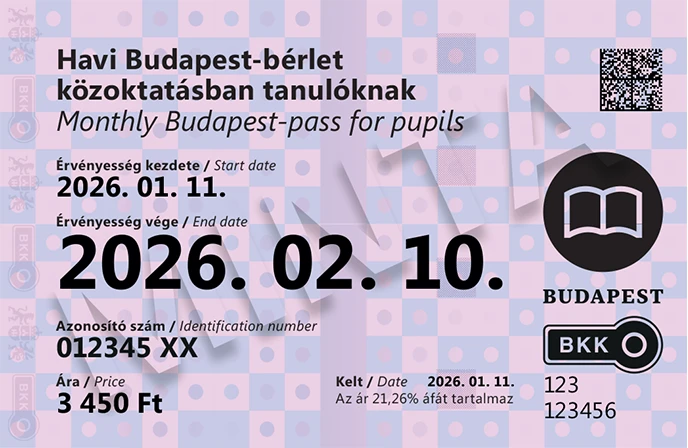 Monthly Budapest pass for pupils