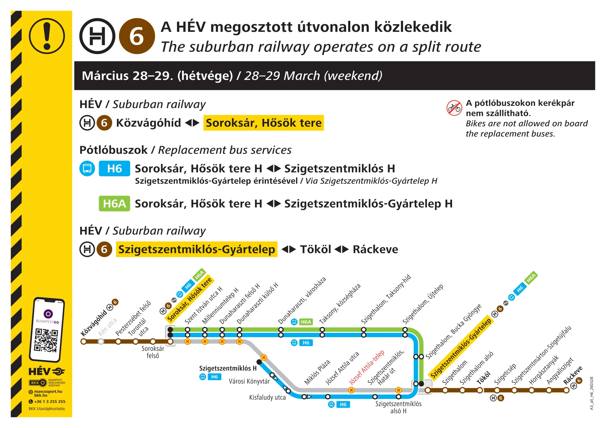 H6-os HÉV hétvégi menetrendje