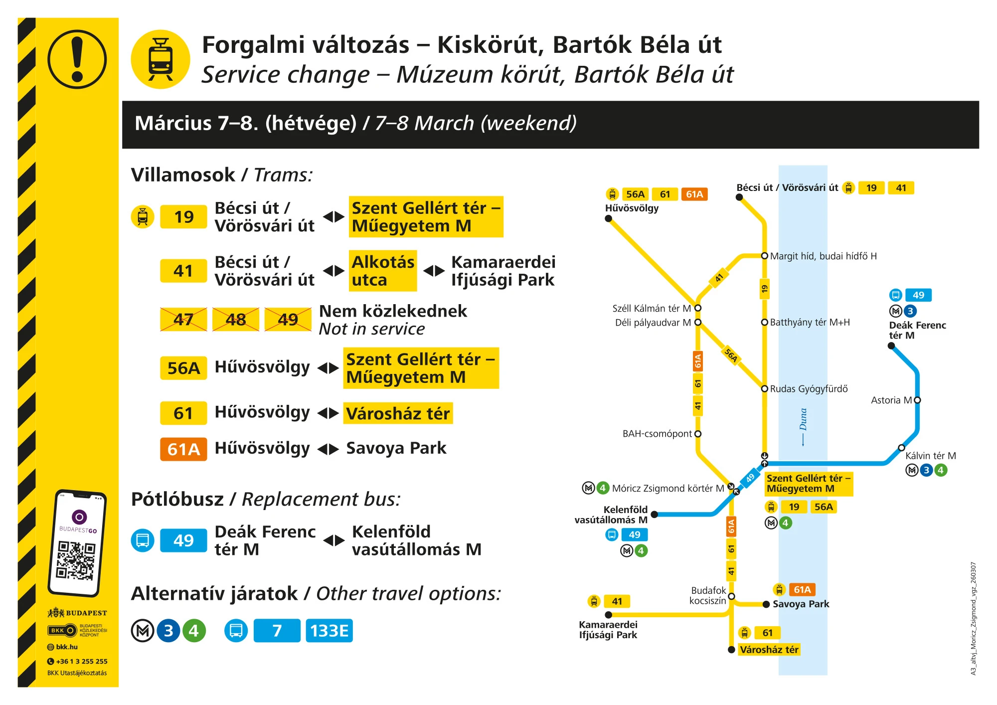 Villamosok közlekedése - menetrend