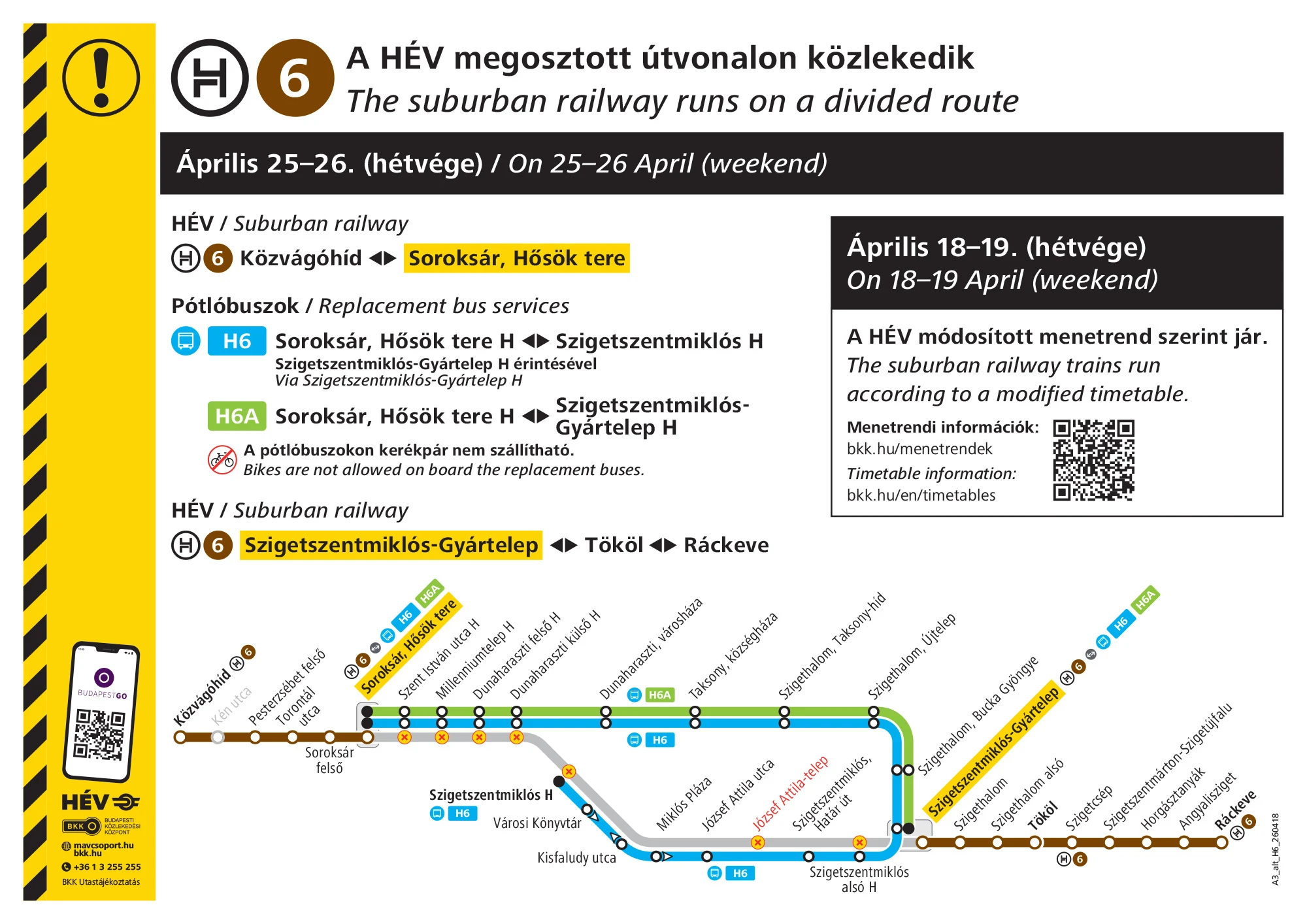 A H6-os HÉV hétvégi menetrendje