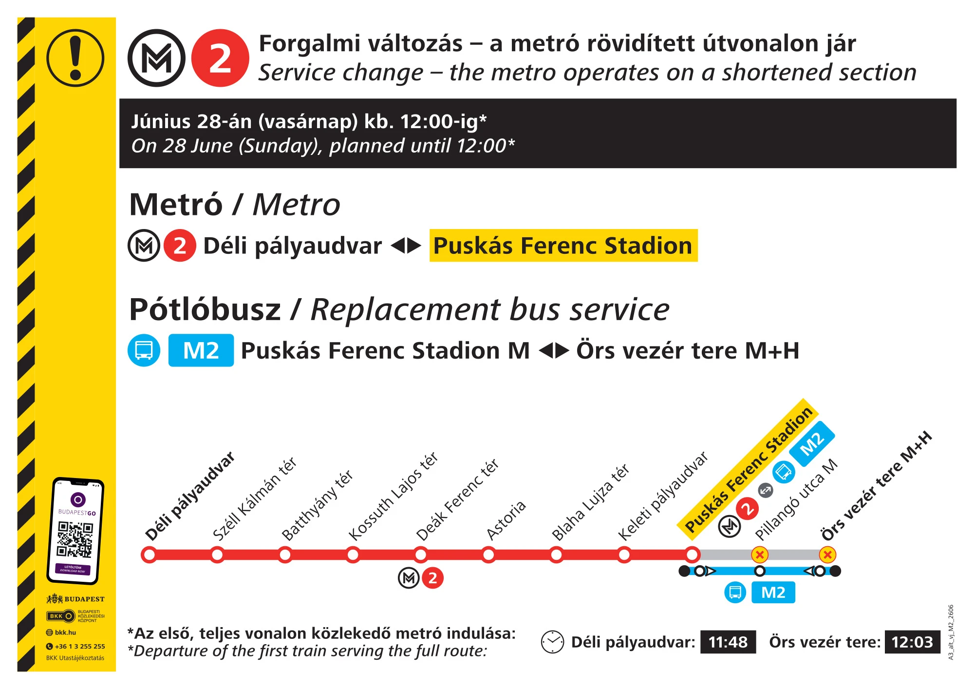 Az M2-es metró vasárnapi menetrendje