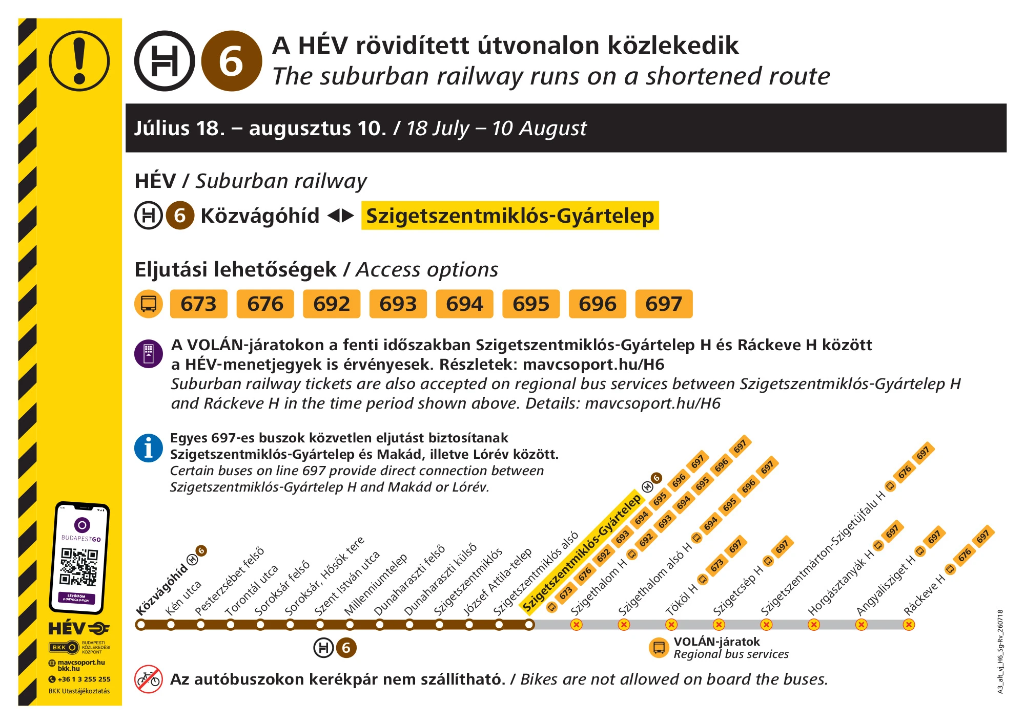 A H6-os HÉV ideiglenes menetrendje