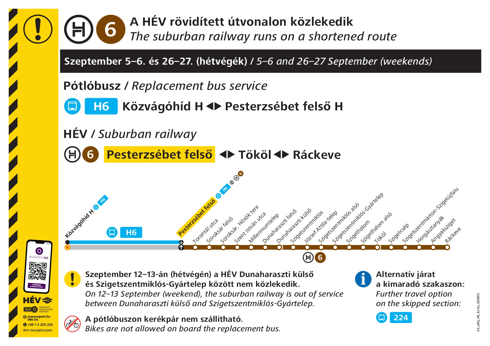 H6-os HÉV ideiglenes menetrendje