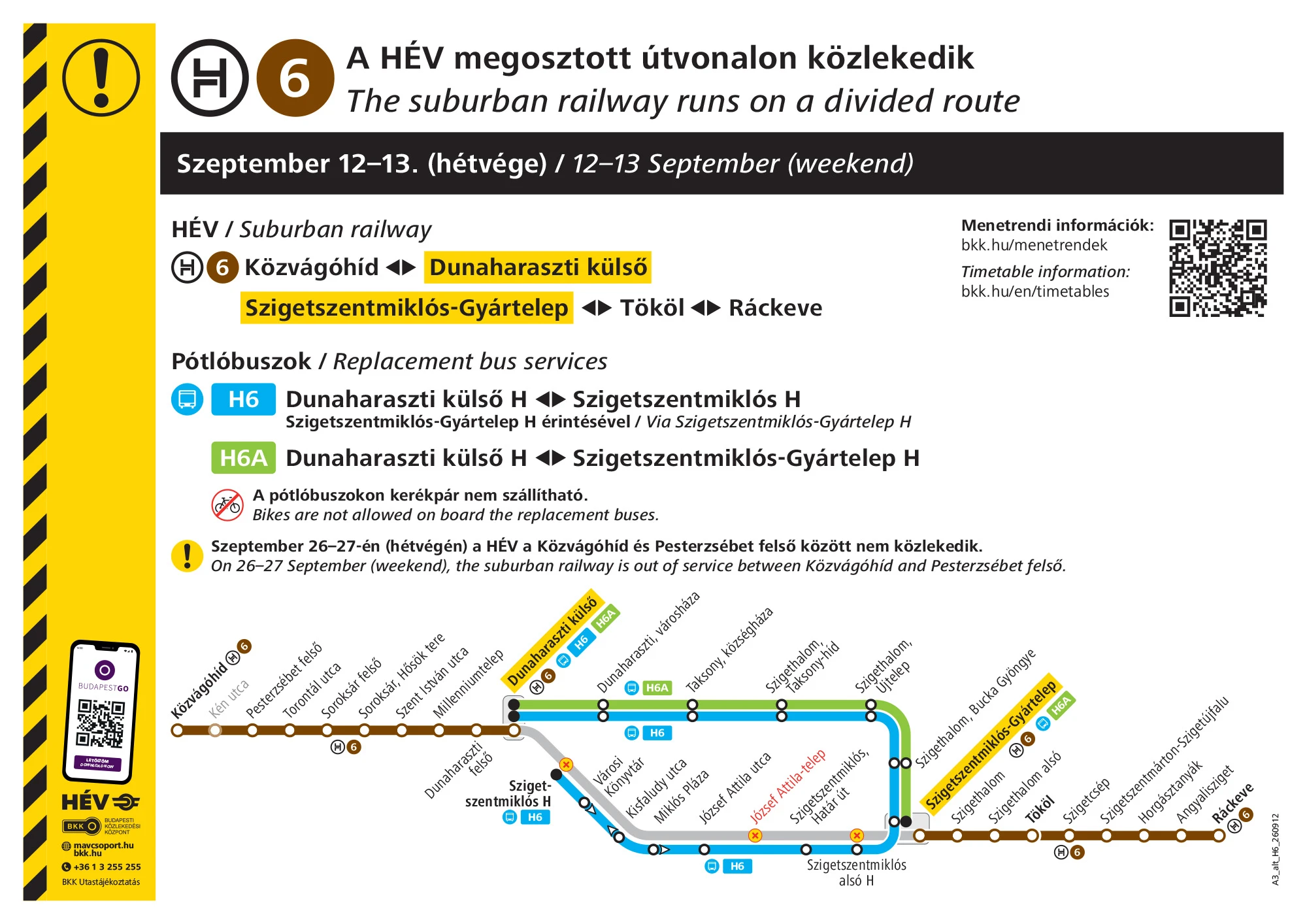 A H6-os HÉV hétvégi menetrendje