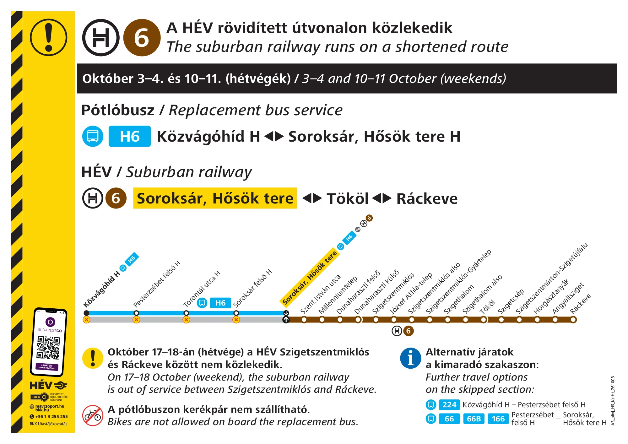 A H6-os HÉV ideiglenes menetrendje